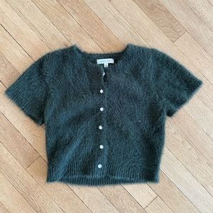 Fuzzy green button top